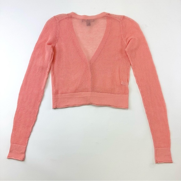 Tommy Bahama peach crop vneck summer knit fitted cardigan XS mesh - Picture 3 of 8